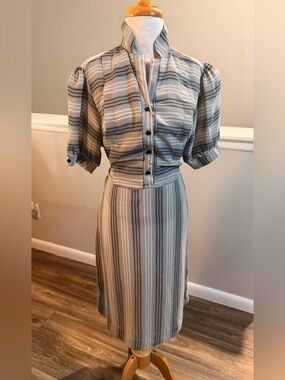 Vintage 1960s Mod Belted Shirt Dress Striped Leila Fashions Miami